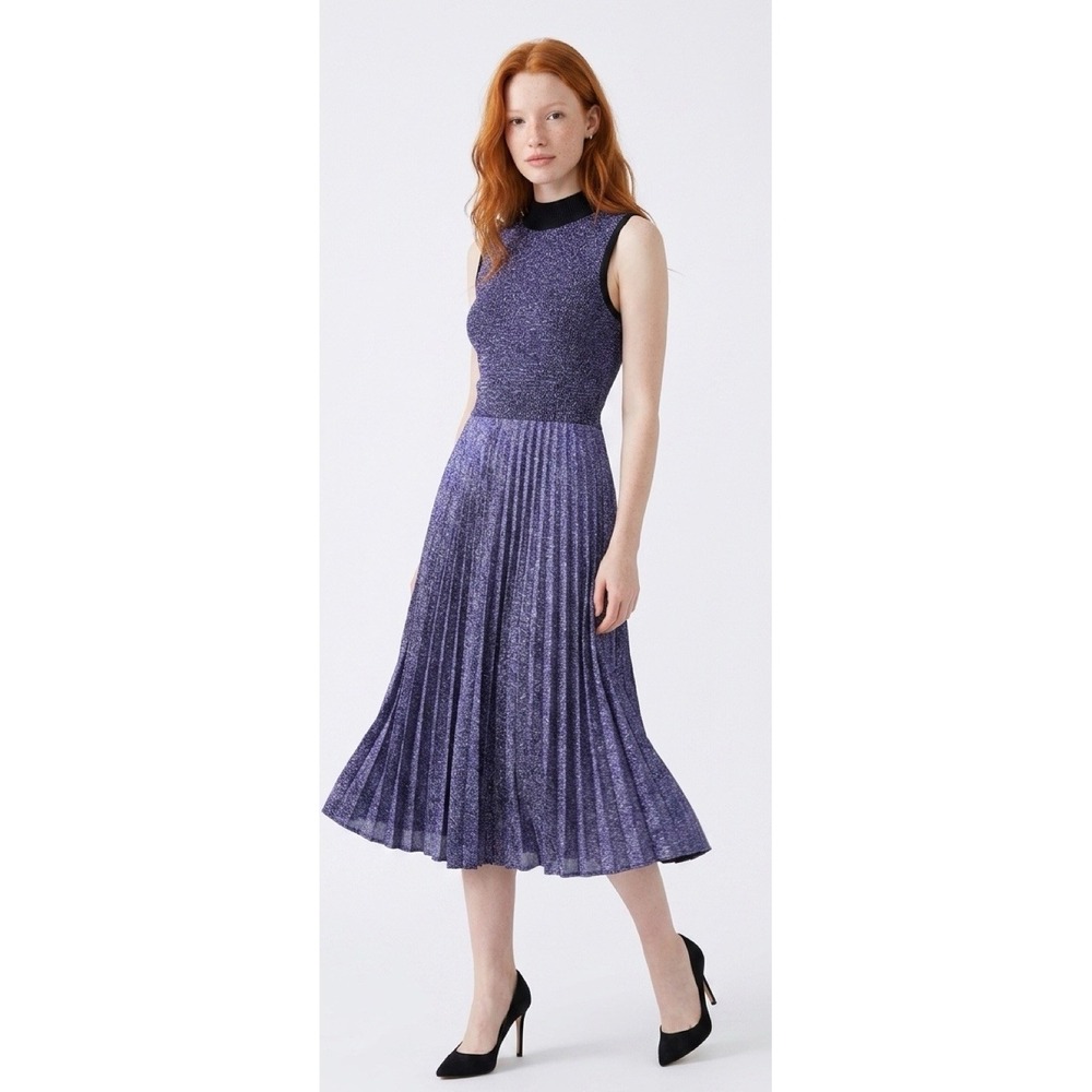 (b23/20)KATE SPADE METALLIC PURPLE PLEATED COCKTAIL DRESS Size Ccs